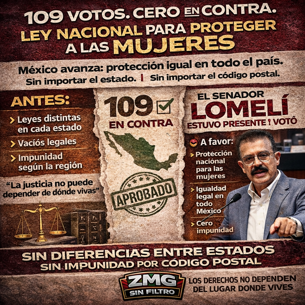 109 a favor, 0 en contra – el senador votó por las mujeres de México