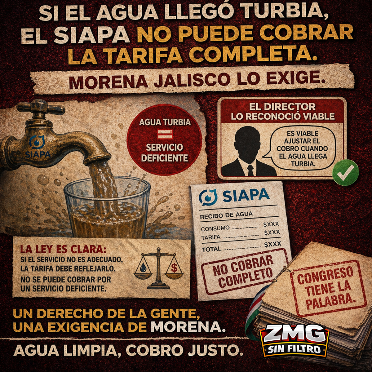 Morena: agua mala no se cobra igual – SIAPA debe condonar tarifas
