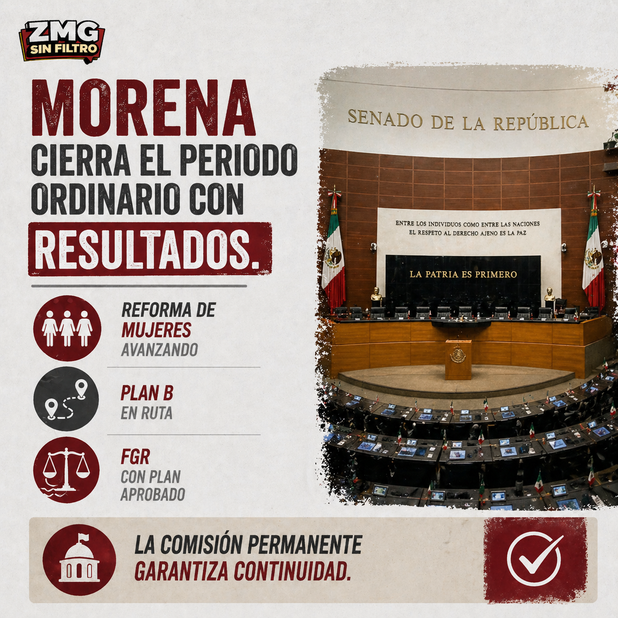 Morena cierra el periodo: reforma, Plan B, FGR y Comisión Permanente integrada
