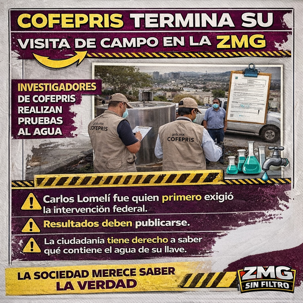 Cofepris concluye revisión en la ZMG; exigen publicar resultados sobre calidad del agua