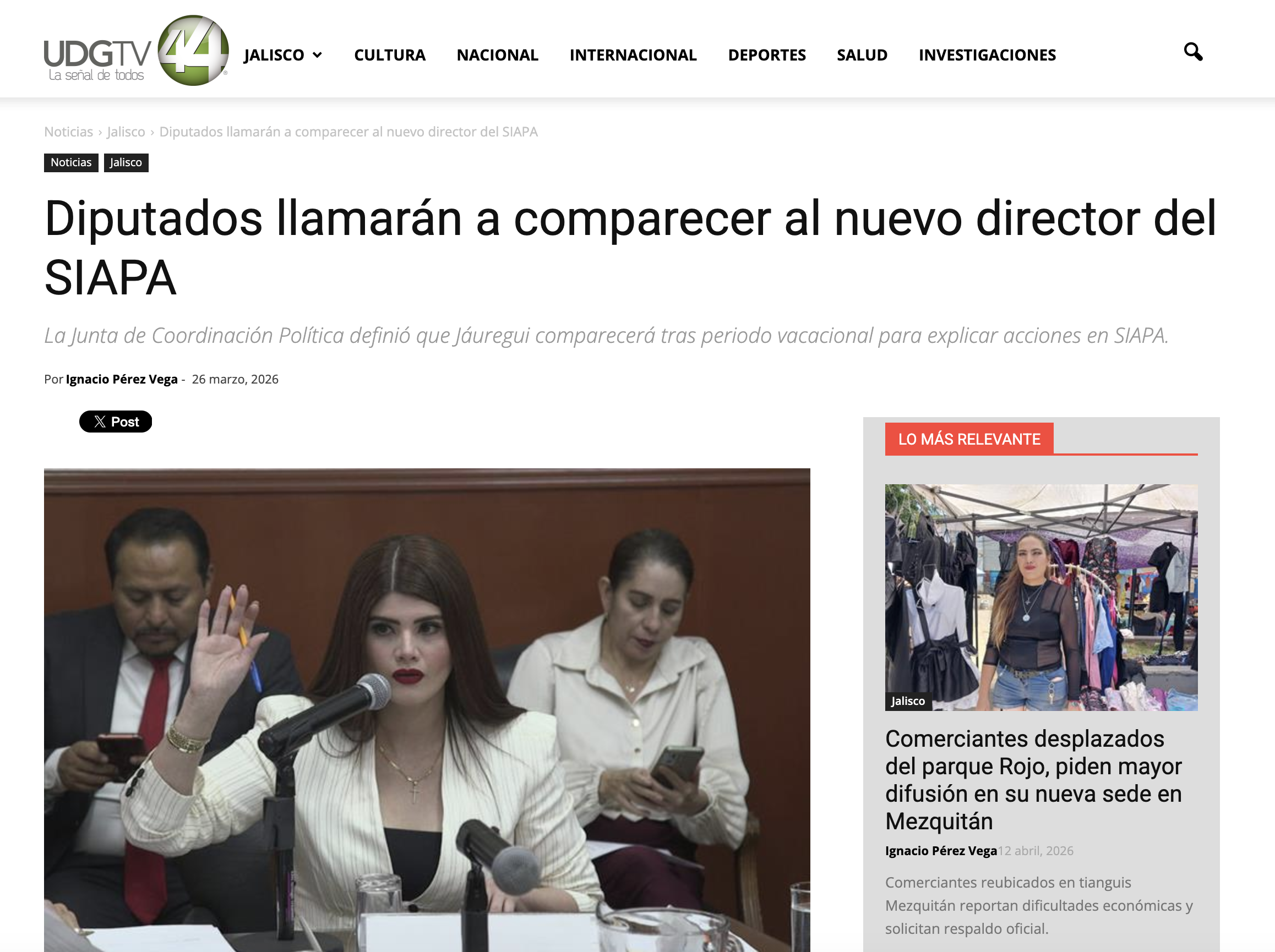 Director SIAPA sin fecha de comparecencia ante el Congreso de Jalisco