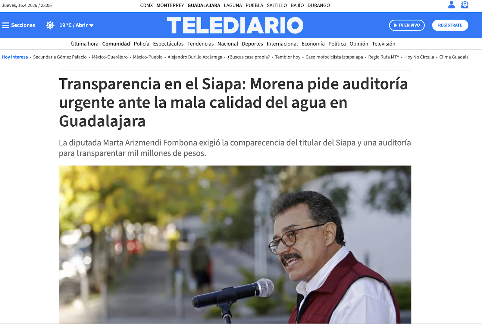 Morena Jalisco exige descuentos al SIAPA por cobrar tarifa con agua de mala calidad