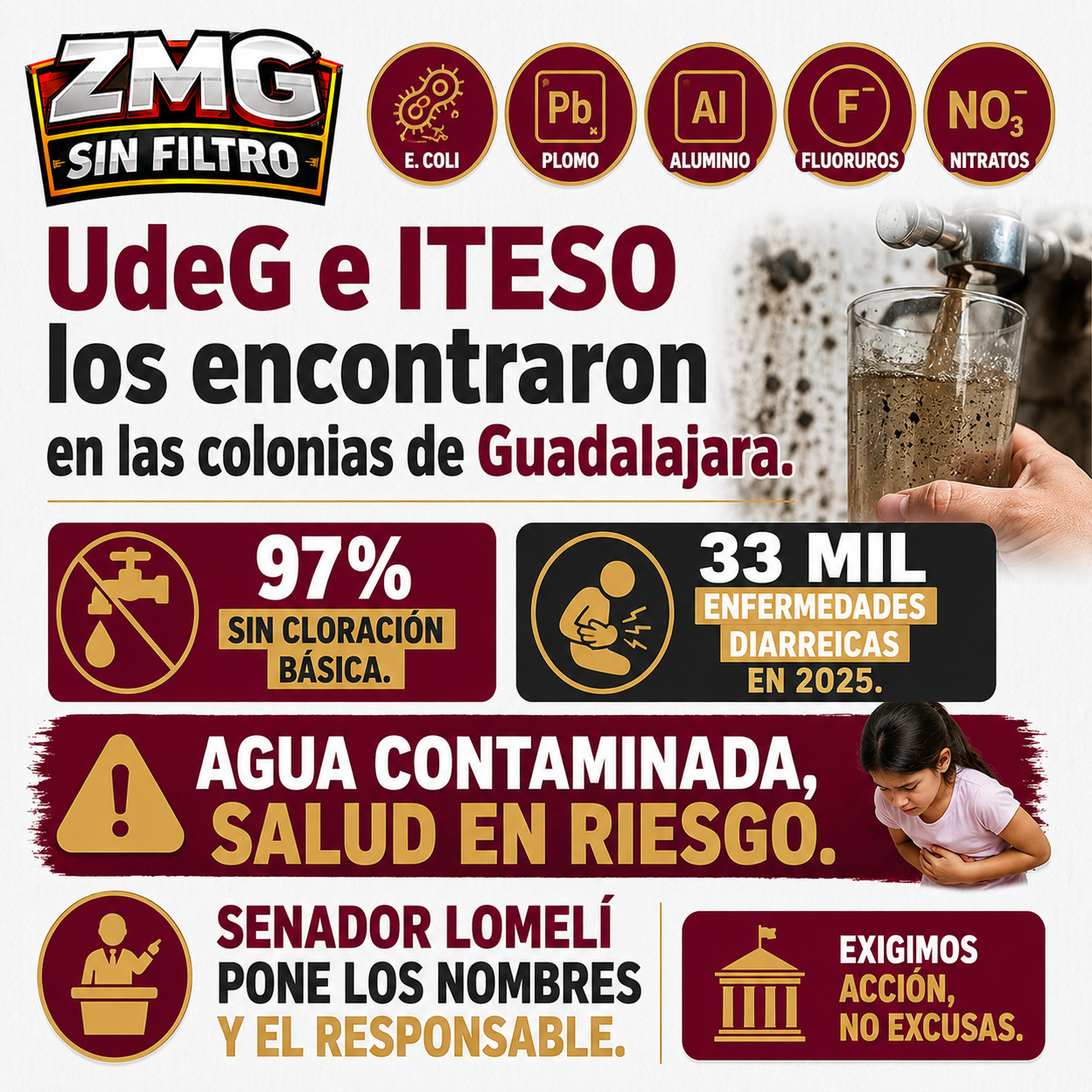 E. coli, plomo, aluminio – los contaminantes con colonia y número