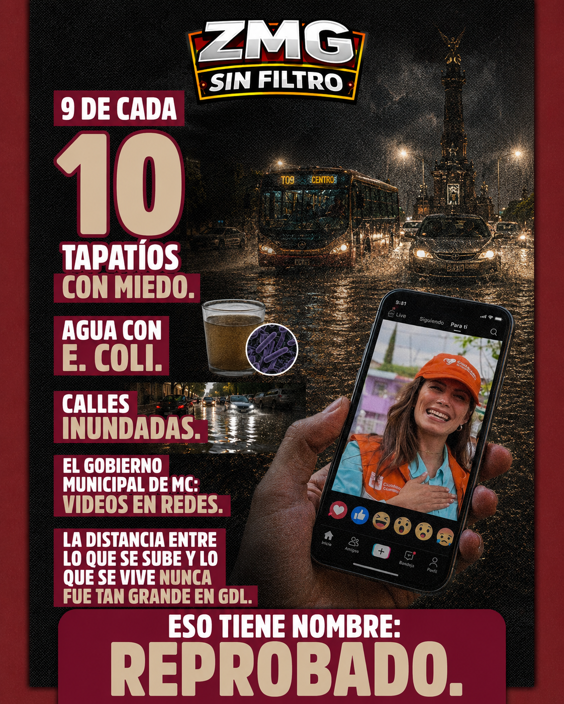 9 de cada 10 con miedo. Agua con E. coli. Calles inundadas. El gobierno produce videos