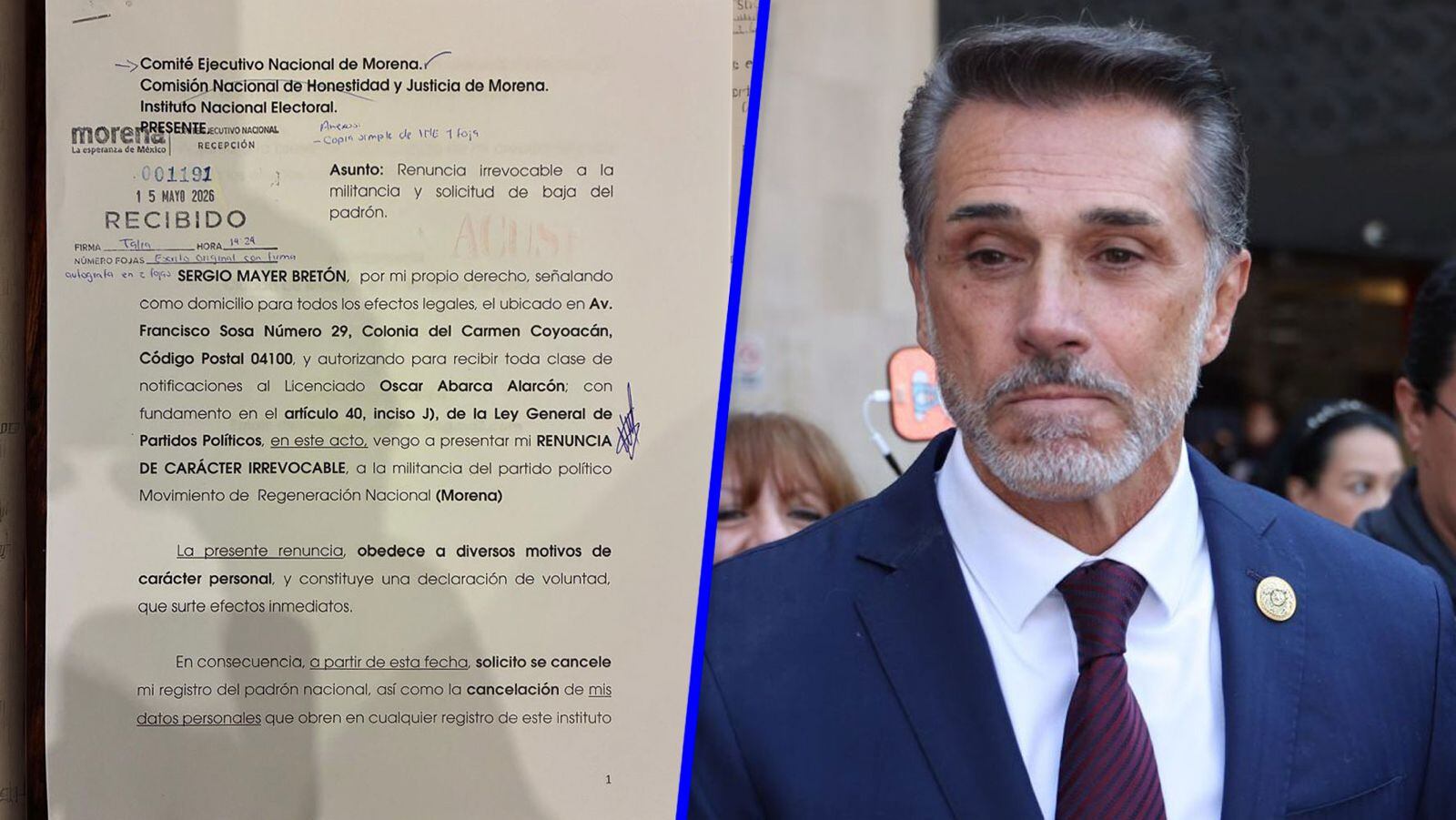 Ruptura definitiva: Sergio Mayer presenta su renuncia irrevocable a Morena tras meses de tensiones internas